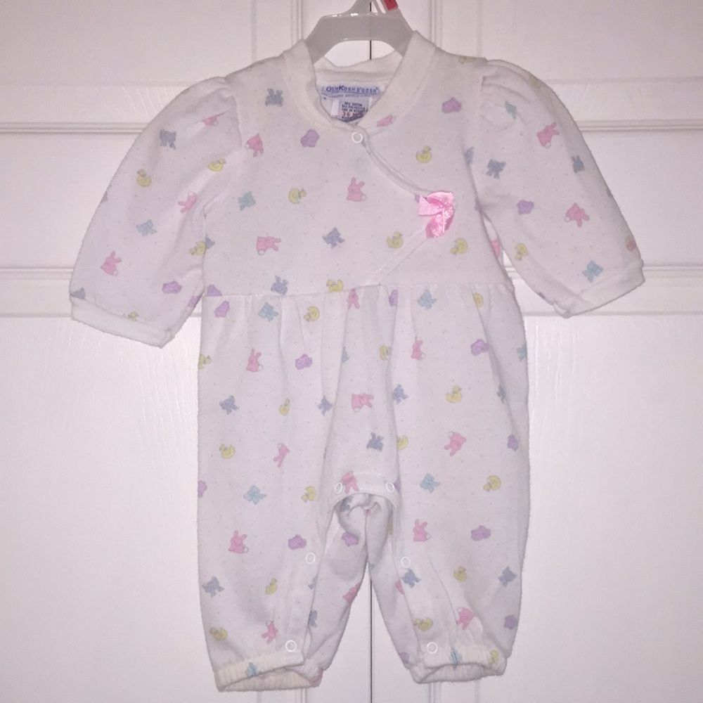 Vintage OshKosh B’Gosh Infant Baby Girls Romper Bunnies Bows Ducks Size 3-6M